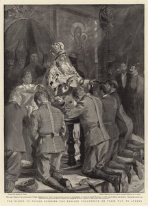 El obispo de Patras bendiciendo a los voluntarios ingleses en su camino a Atenas de Sydney Prior Hall