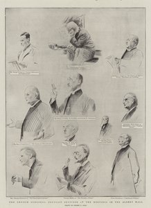 El Congreso de la Iglesia, bocetos de retratos en las reuniones en el Albert Hall de Sydney Prior Hall