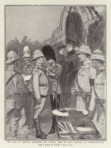 El Duque de Cornwall presentando la Cruz Victoria al Teniente Maxwell en Pietermaritzburg
