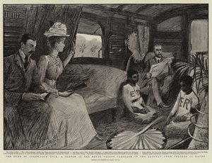 El Tour del Duque de Cornualles, un Boceto en el Vagón Real en el Ferrocarril de Colombo a Kandy de Sydney Prior Hall