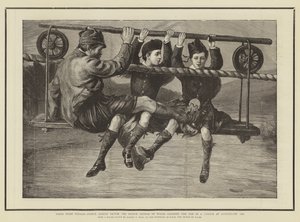 El primer viaje, el príncipe Alberto Víctor y el príncipe Jorge de Gales cruzando el Dee en una cuna en Abergeldie 1876 de Sydney Prior Hall