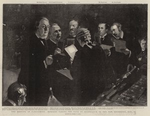 La reunión de los miembros del Parlamento tomando el juramento de lealtad al nuevo soberano, 23 de enero de Sydney Prior Hall