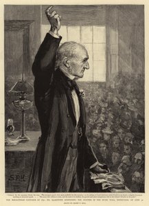 La campaña de Mid-Lothian de 1892, el Sr. Gladstone dirigiéndose a la reunión en el Music Hall, Edimburgo, el 30 de junio de Sydney Prior Hall