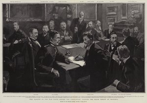 El Paso de la Nube de Guerra antes de la Coronación, firmando el Tratado de Paz en Pretoria de Sydney Prior Hall