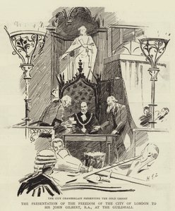 La presentación de la libertad de la ciudad de Londres a Sir John Gilbert, RA, en el Guildhall