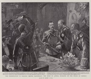 La presentación al Coronel Hector MacDonald, el Duque de Atholl abrochando la Espada de Honor de Sydney Prior Hall