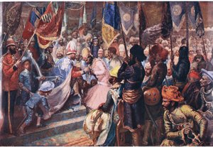 El Príncipe de Gales en India, ilustración de la Historia de Inglaterra de Cassell, 1900s de Sydney Prior Hall