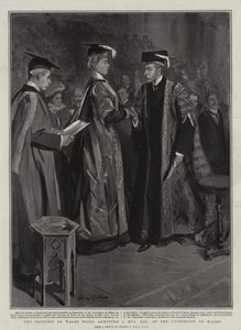 La princesa de Gales siendo admitida como Doctora en Música de la Universidad de Gales de Sydney Prior Hall