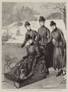 La Princesa de Gales en trineo en Sandringham con sus Hijas de Sydney Prior Hall