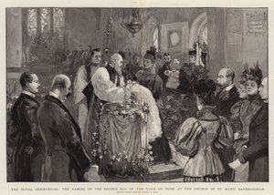 El bautizo real, el nombramiento del segundo hijo del Duque de York en la iglesia de Santa María, Sandringham