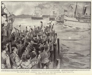 El tour real, vitoreando al Ophir en su partida de Gibraltar