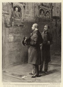 La visita real a Stratford-on-Avon, el Príncipe de Gales en la tumba de Shakespeare