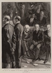 El Voto de No Confianza en la Cámara de los Comunes, los Contadores Liberales llevando las Listas de División a la Mesa de Sydney Prior Hall