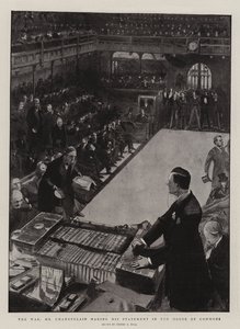 La Guerra, el Sr. Chamberlain haciendo su Declaración en la Cámara de los Comunes de Sydney Prior Hall