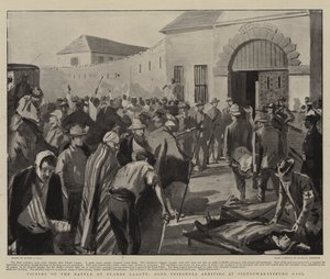 Víctimas de la Batalla de Elands Laagte, prisioneros bóer llegando a la cárcel de Pietermaritzburg de Sydney Prior Hall