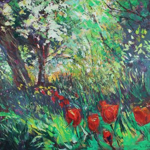 Tulipanes y bosque
