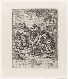 El buen samaritano ayuda al hombre herido en su burro Parábola del Buen Samaritano (título de la serie) de Symon Novelanus