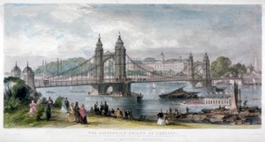 Vista del puente colgante en Chelsea, Londres, 1852
