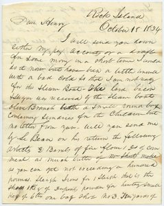 Carta firmada T.F. Smith, Rock Island, a Henry Chouteau, St. Louis, Mo., 18 de octubre de 1834