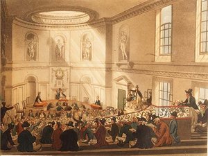 India House, la sala de ventas, pub. por Ackermann