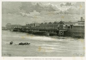 Cervecería Guinness, muelle de exportación. Ilustración de la historia Trois mois en Irlande, en 1889, por Marie Anne de Bovet, en Le tour du monde 1890, dirigido por Edouard Charton (1807-1890), Hachette, París de T Taylor
