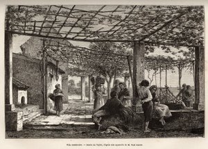 Villa Menton, grabado después del dibujo de Taylor, ilustrando el viaje de Menton y Bordighera, en 1871, por Adolphe Joanne, publicado en “Le tour du monde” 1874, editado por Edouard Charton, edición Hachette, París. Colección Selva de T Taylor
