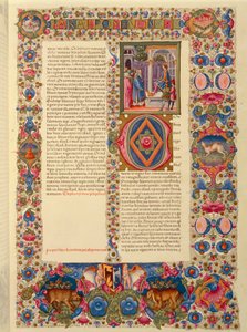 Incipit del segundo Libro de Crónicas, o Paralipómenos II, miniatura de la Biblia Latina de Borso d