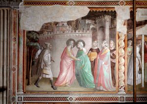 La vida de la Virgen: encuentro de Joaquín y Ana en la puerta dorada