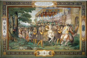 El rey Francisco I recibe a Carlos V y al cardenal Alessandro Farnese en París 1540. 1559