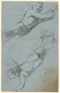 Bocetos de dos putti alados y una urna de Taddeo Zuccaro