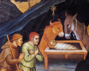 Adoración de los Reyes Magos de Taddeo di Bartolo (hacia 1362-circa 1422), temple sobre tabla, 38x57 cm, detalle de Taddeo di Bartolo