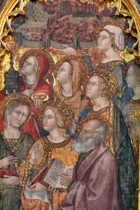 Varios santos adorando a la Virgen, Tríptico de la Asunción