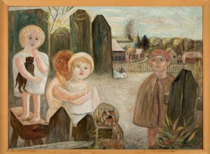 Niños en un patio rural de Tadeusz Makowski