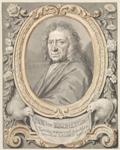 Retrato de Johannes (Jan) van Bronkhorst enmarcado con flores y dos pájaros de Tako Hajo Jelgersma