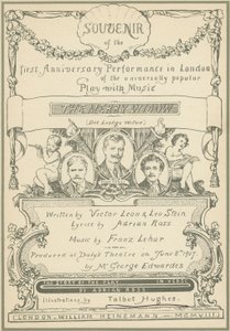 Portada del Souvenir del primer aniversario de la representación en Londres de La viuda alegre