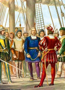 Cristóbal Colón y sus hermanos Bartolomeo y Diego son tomados prisioneros en un barco que los llevará a España de Tancredi Scarpelli