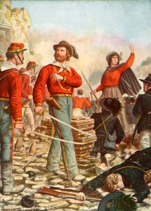 Garibaldi y su esposa, Anita, defendiendo Roma en 1849