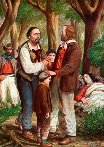 En los bosques de pinos de Rávena, Garibaldi coloca a su esposa moribunda Anita bajo los árboles