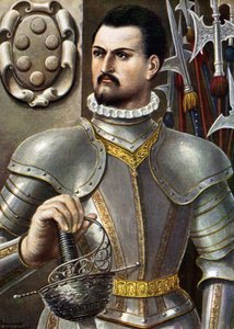Retrato de Jean de Medicis conocido como Jean des Bands Noires (Giovanni dalle Bande Nere) (1498-1526) condottiero italiano Ilustración de Tancredi Scarpelli (1866-1937) de "Storia d