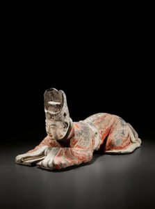 Funcionario de la corte haciendo una reverencia, dinastía Tang temprana, siglos VII-VIII (cerámica pintada) de Tang Dynasty Chinese School