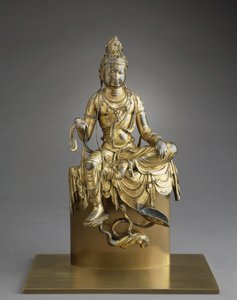 Bodhisattva sentado Avalokitesvara, siglo VIII (bronce dorado) de Tang Dynasty Chinese School