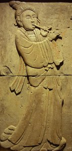 Estela de terracota con músico, Dinastía Tang (618-907), descubierta en la Provincia de Shaanxi, Museo de la Selva de Estelas en Xian. Fotografía, Leonard de Selva, China, 2006