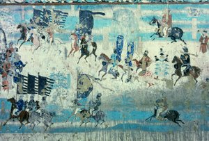 Zhang Yichao, Gobernador de Gansu Occidental en excursión para luchar contra los tibetanos, dinastía Tang, 850-907 (pintura mural) de Tang Dynasty Chinese School