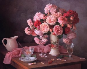 Naturaleza muerta romántica con rosas de Tatyana Skorokhod