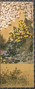 Flowers And Butterflies (tinta, color y pan de oro sobre papel)