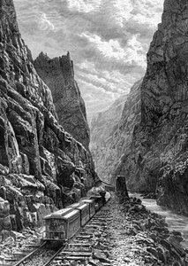 Un tren pasando por las Montañas Rocosas, EE.UU., siglo XIX de Taylor