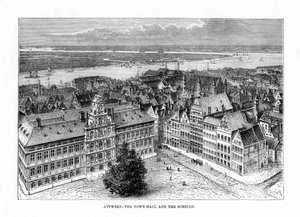 Ayuntamiento y río Escalda, Amberes, Bélgica, 1879 de Taylor