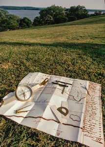 Herramientas de topografía y mapa de Alejandría de George Washington