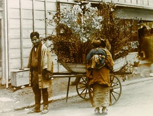 Vendedora ambulante de flores en las calles de Tokio, hacia 1900 - 1915 (fotografía) de Teijiro Takagi
