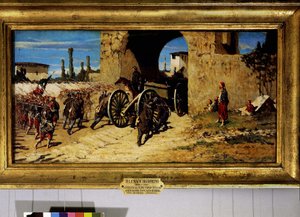 Avanti a braccia, entrada de los zuavos franceses y la artillería toscana en Rubiera de Telemaco Signorini